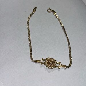 14K VINTAGE HEART BRACELET YELLOW & ROSE GOLD 7" INCH